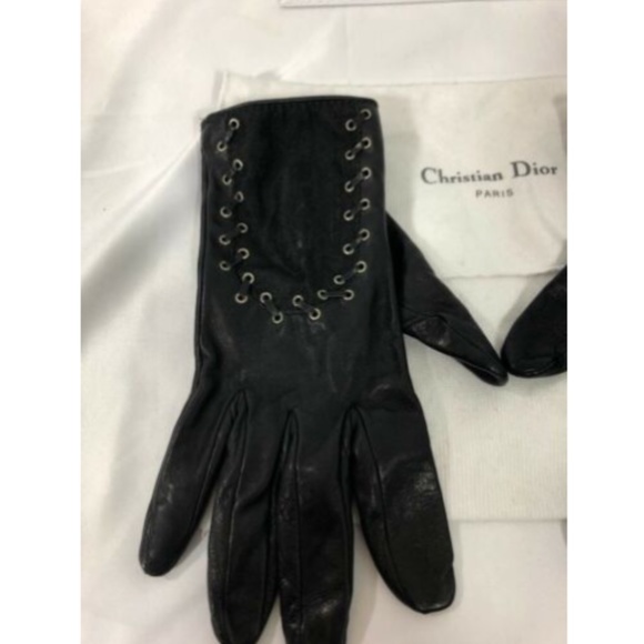 Christian Dior Womens Gloves Black Leather Cotton - Picture 3 of 12
